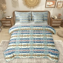 Homewish Retro Southwestern Aztec 7pcs Bedding Comforter Set,Rustic Western Boho Queen Bedding Sets,Beige Blue Queen Sheet Sets For Adult,Ultra Soft Home Decor Reversible