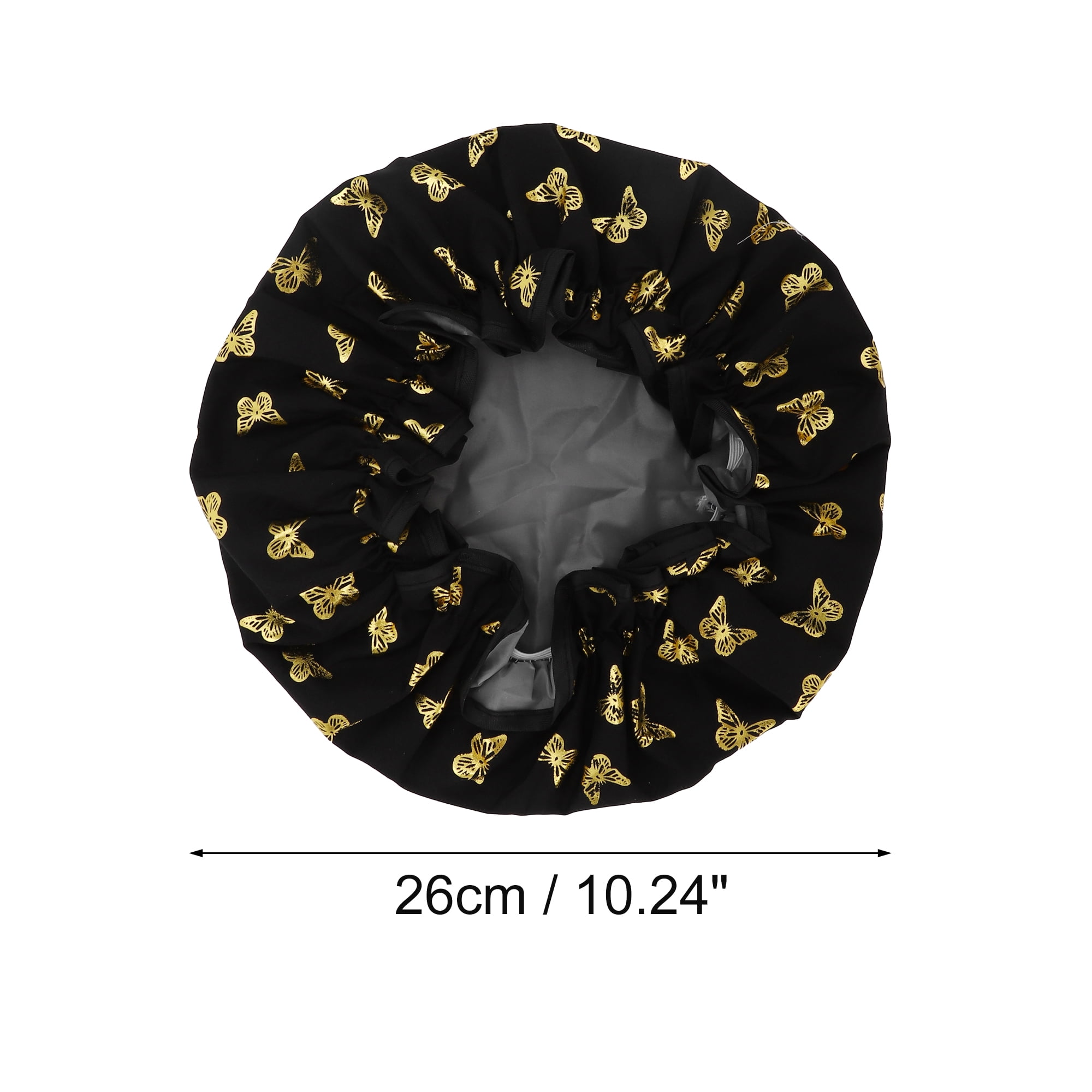 Unique Bargains Women Gold Butterfly Shower Cap 3 Pcs Black Butterfly