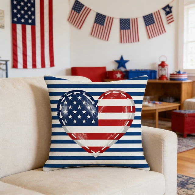 Independence Day Pillow Covers Striped Print Seat Cushions For Indoor Holiday Decor