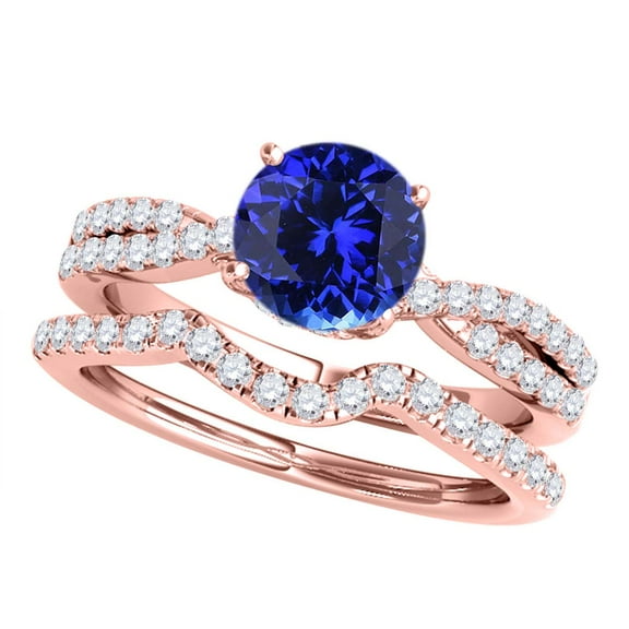 Engagement Rings for Women 1.27 Carat Halo Tanzanite and Diamond Bridal Set prong 14k Rose Gold