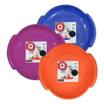 Superio Round Snow Sled, Heavy Duty Plastic Saucer Toddler Sled with Handles 24" Winter Snow Toys Fun for Kids and Adults 3-Pack, Blue-Fuchsia-Orange