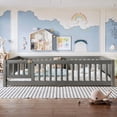 thumbnail image 5 of URTR Full Size Montessor Solid Wood Floor Bed, Bed with Fence and Door, Low-to-Floor Bed Frame with Slats, Gray C, 5 of 8