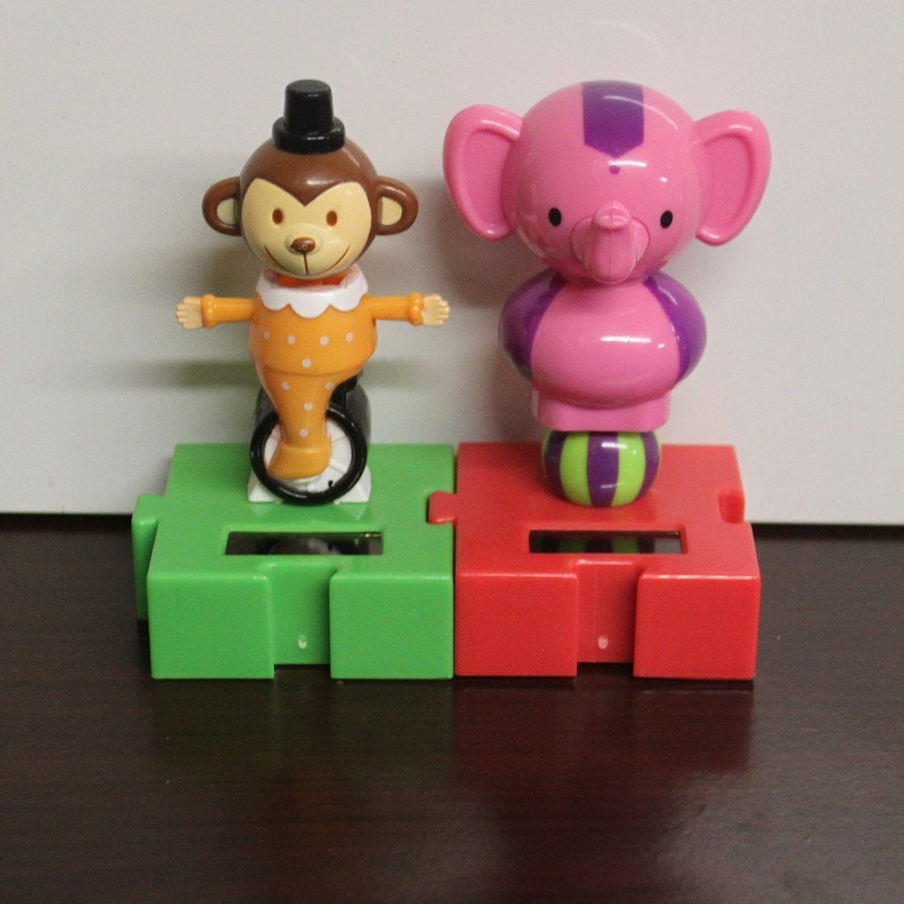 Solar Powered Dancing Circus Animals Package of 2 (Monkey/ Elephant), Solar Powered By Clear