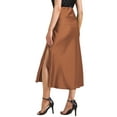 thumbnail image 3 of Faldas Maxi de Satén para Mujeres INSPIRE CHIC, Cintura Alta Elástica, Con Abertura Lateral, Elegantes para Fiestas y Bodas, Falda Larga Fluyente XL Marrón, 3 of 6