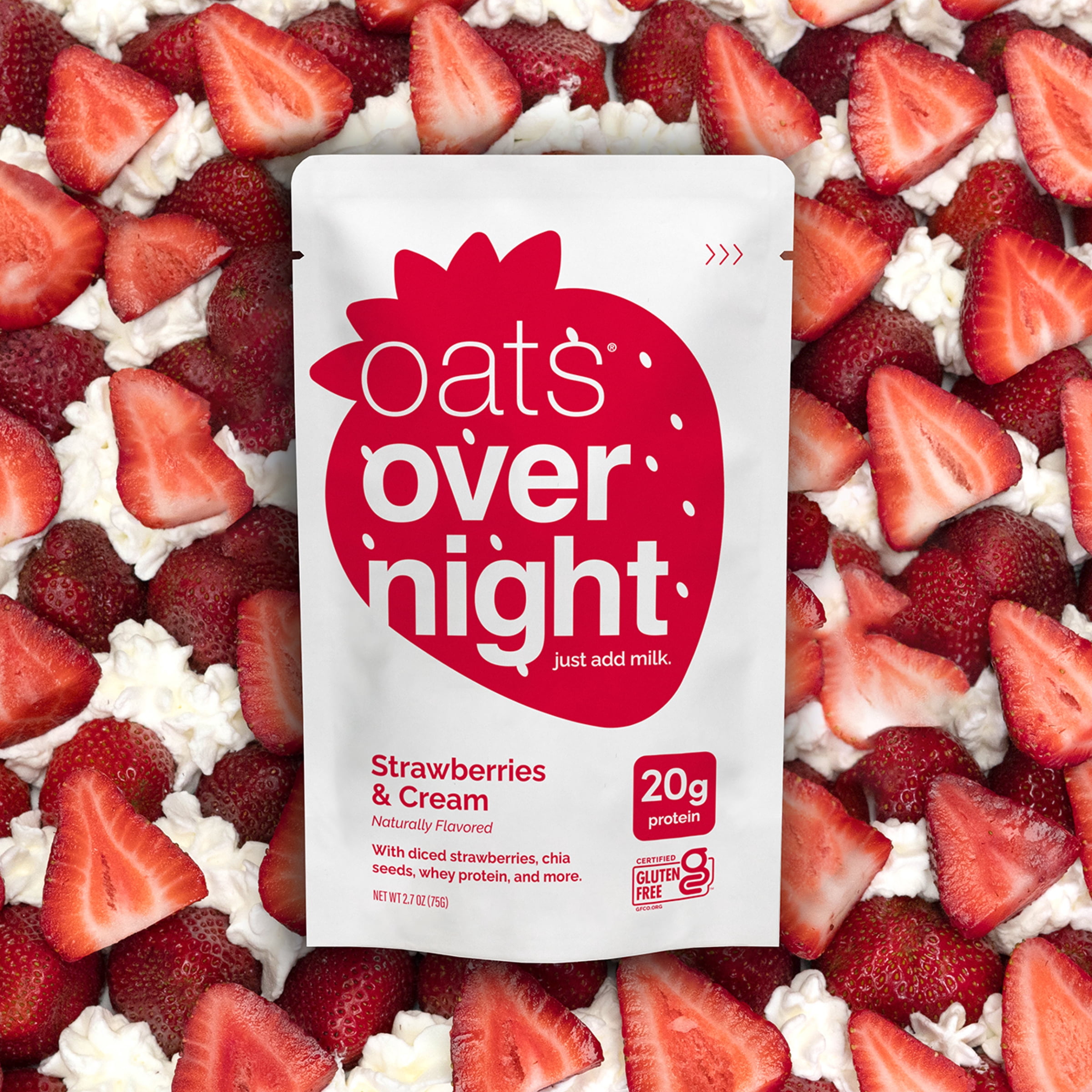 Oats Overnight Strawberries & Cream, High-Protein Oatmeal Shakes, 2.6oz, 1 pouch