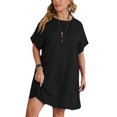 thumbnail image 1 of Innerwin Robes Courtes d'Été Couleur Unie Mini Robe pour Femmes Manches de Vacances Robe d'Été Surdimensionnée Noire 3TG, 1 of 2