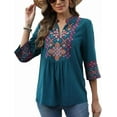 thumbnail image 3 of Grosy Womens Plus Size Tops 3/4 Sleeve V Neck Shirts Tunic Casual Floral Embroidered Loose Summer Fall Blouses Mexican Peasant Cotton Rayon Shirts-801/Green/2XL, 3 of 7