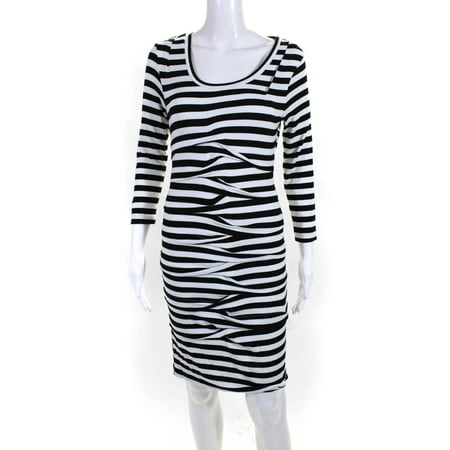 

Pre-owned|Artelier Nicole Miller Womens Striped Body Con Dress Black White Size Small
