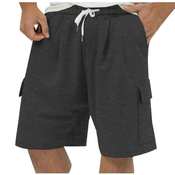 COSFO Elastic Waist Mens Gym Shorts Casual Solid Shorts Relaxed Fit Multi Pocket Mens Shorts
