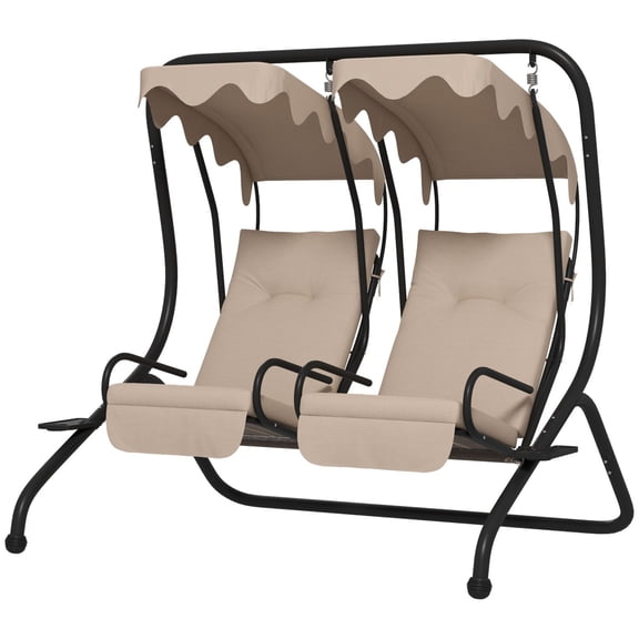 Outsunny 2-Seater Outdoor Porch Swing with Canopy  Patio Swing Chair for Garden  Poolside  Backyard  Beige