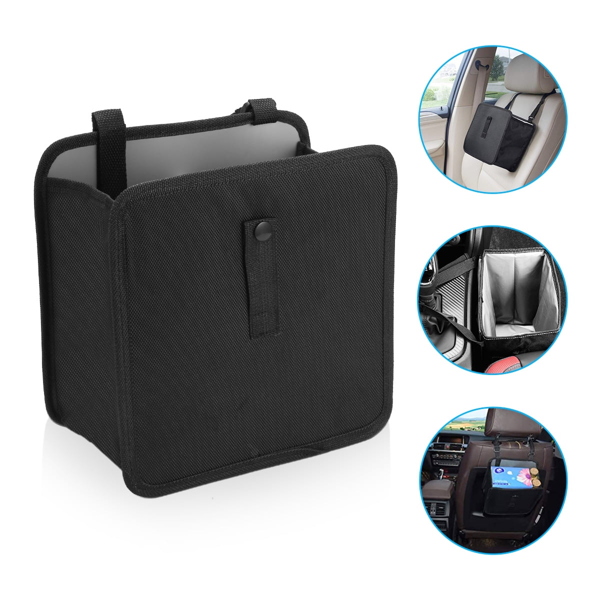 Portable Car Trash Can Garbage Bin Bag Organizer Plastic Black Push Lid