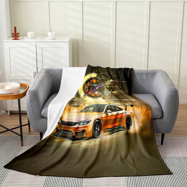 Erosebridal Racing Car Flannel Blanket 40x50,Extreme Sports Sherpa Throw,Gradient Bedroom Decor,Ultra Soft