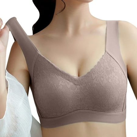 YHGFVOKJ Bras for Women Full-coverage Breathable Stretch Sports Lady Lace Gathered Plus Size Bra Underwear Yoga Underwear Sports Bras Coffee XL