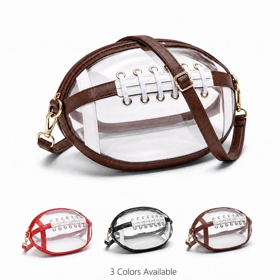 Brown Clear Stadium Bag, Football Style PVC Crossbody Purse with Shoulder Strap for Game Day, Concerts and Sports Events