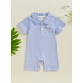 thumbnail image 4 of Qmyliery Baby Boys Summer Striped Jumpsuit Short Sleeve Turn Down Collar Button Up Golf Shaft Embroidery Romper 3 6 12 18 Months, 4 of 9