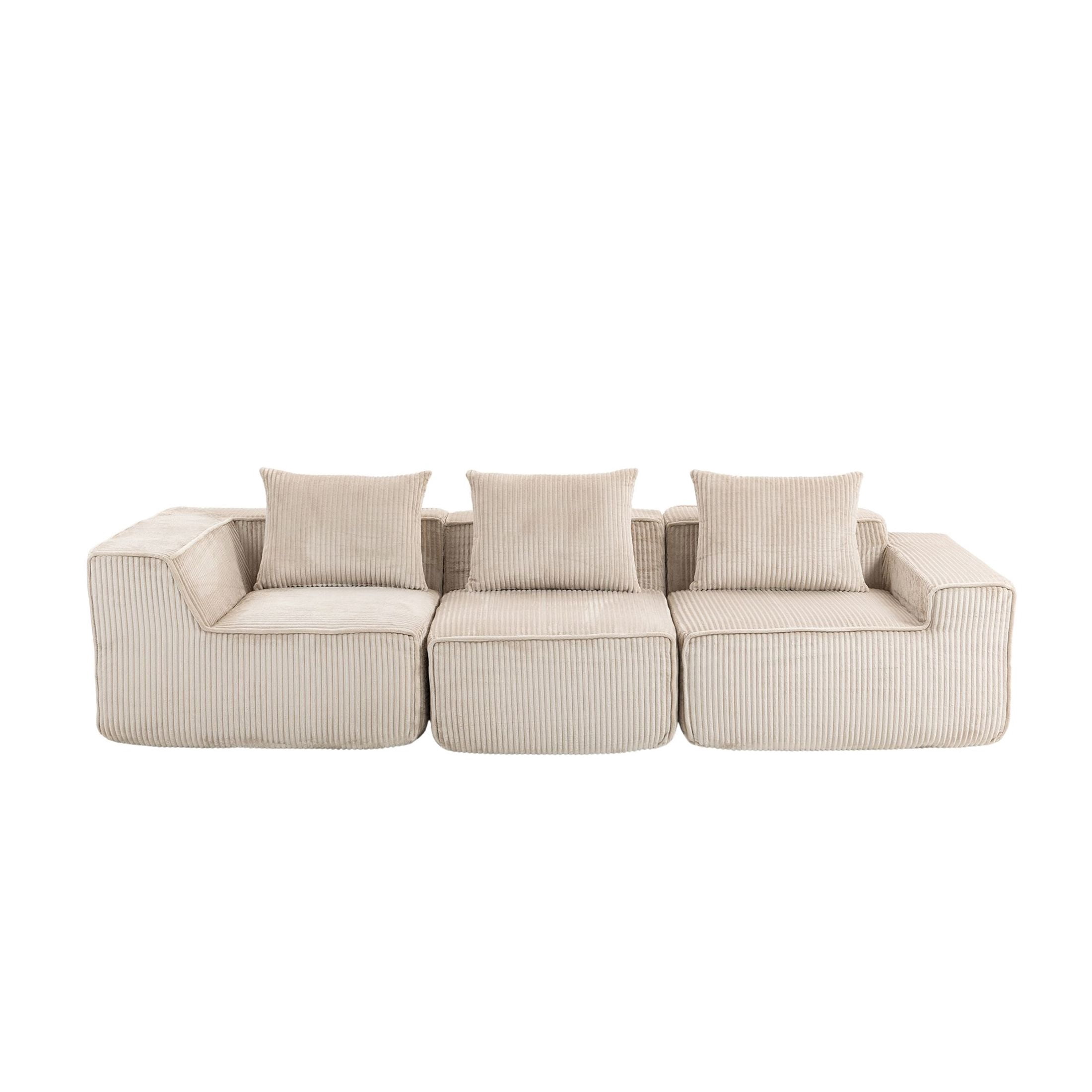 Noble House Tobias 3-Seater Modular Compressed Sofa, Corduroy Upholstery with Multi-Position for Living Room, Beige