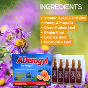 ADerogyl by Progyl - 5 Ampolletas Vitaminas Miel, Propolio, with Vitamins A, C, D, E, Zinc, Honey, Propolis- Natural Orange Flavor - 5 Ampoules (0.85 fl oz / 25 ml) Immune Support