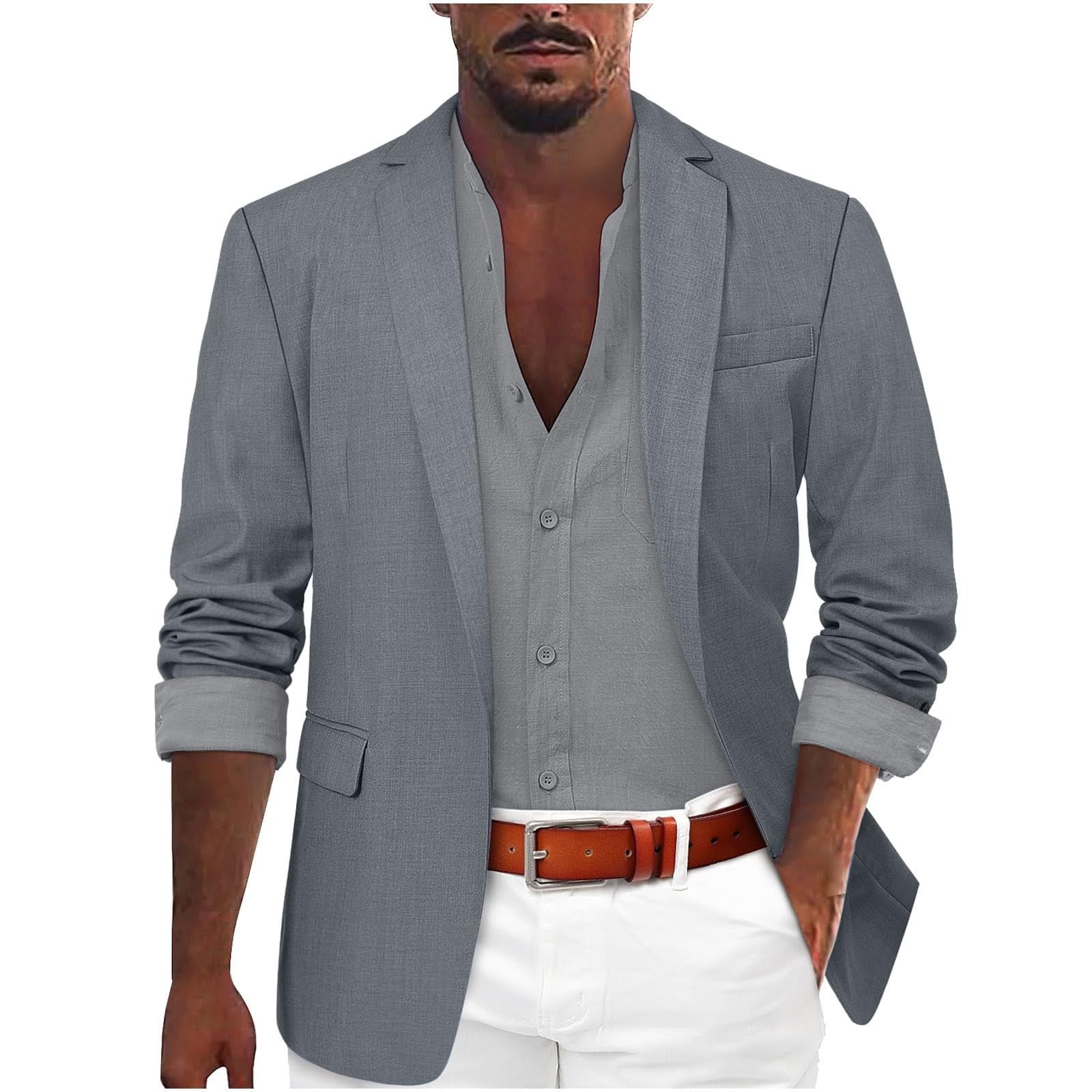 Men's Casual Blazer Jacket, Lightweight Linen Sport Coat with