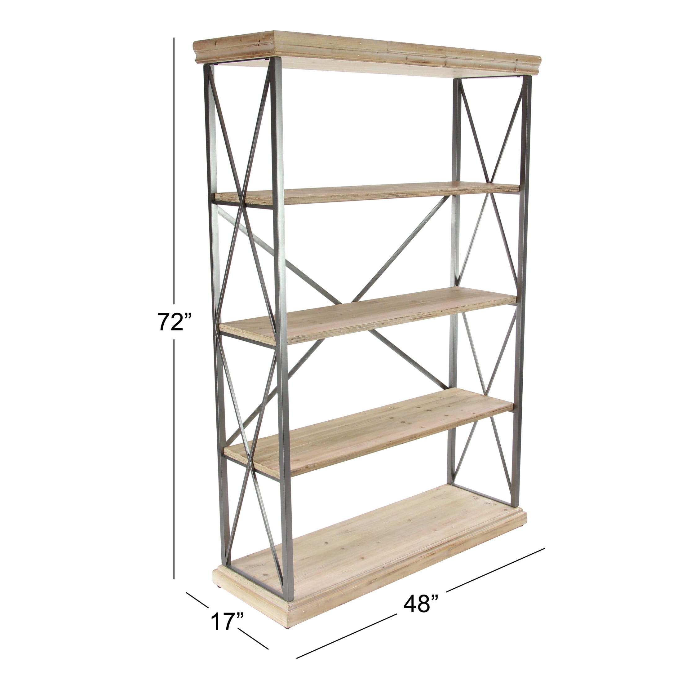 DecMode 48" x 72" Brown Wood 5-Tier Shelving Unit with Gray Metal X-Frame, 1-Piece