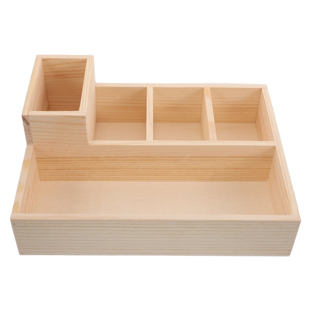 Raindrops Wooden Divider Box with Multi Compartments Beige Storage Tray for Home Office Organization