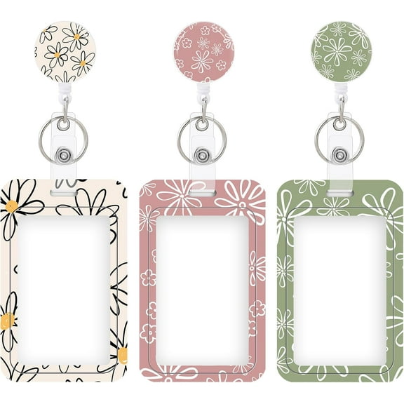 Lanyards for Id Badges, Retractable ID Badge Holder with Detachable Lanyard, Fashionable Badge Reel Heavy Duty with Carabiner Clip, Nurse Teacher Office Gifts, 3 PACKS