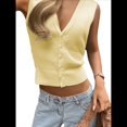 thumbnail image 1 of Chaleco de Punto Sin Mangas para Mujer, con Cuello en V y Botones, Informal, Holgado, para y Verano. Amarillo XL, 1 of 7