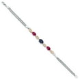 thumbnail image 3 of Gem Stone King 925 Silver and 10K Yellow Gold Blue Sapphire and Red Ruby and White Lab Grown Diamond Bracelet for Women (2.26 Cttw, Gemstone September Birthstone, Oval, Wheat Chain, 7 inches), 3 of 5