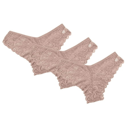 Scyoekwg Women s Underwear Bikinis Briefs Mid Waisted Hipster Panties Breathable Solid Color V-Waisted Hip Wrap Triangular Lace Underwear Ladies Panties Pack of 3(Pink L)