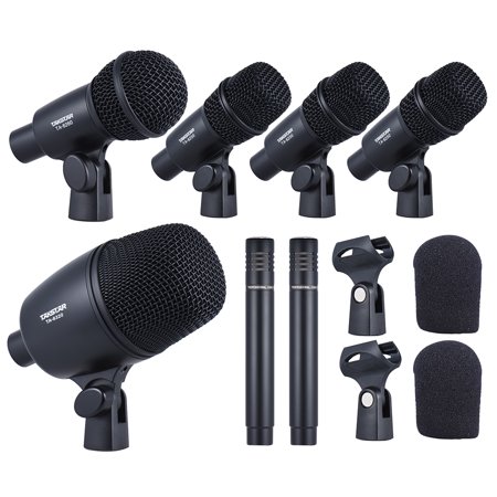 TAKSTAR DMS-7AS Professional Wired Microphone Mic Kit for Drum Set Musical InstrumentsCarrying Case 1 Big Drum Microphone 4 Small Drum Microphones 2 Condenser