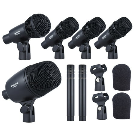 Audix Drum Mic Set TAKSTAR DMS-7AS Professional Wired Microphone Mic Kit for Drum Set Musical Instruments with Standard Mounting Thread Carrying Case 1 Big Drum Microphone 4 Small Drum Microphones ()