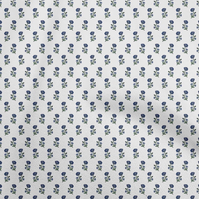 oneOone Rayon Medium Blue Fabric Asian Floral Block Craft Projects Decor Fabric Printed By The Yard 56 Inch Wide