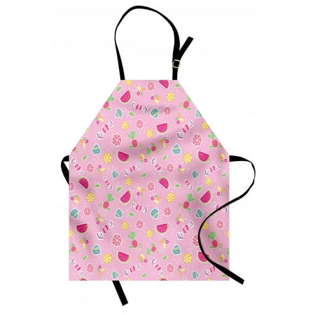 Pink Apron - Sweet Apron Candies Yummy Treats Watermelon Creative Delicious Tastes Kids Design, Unisex Kitchen Bib Apron with Adjustable Neck for Cooking Baking Gardening, Pale Pink Magenta Mint, by Ambesonne