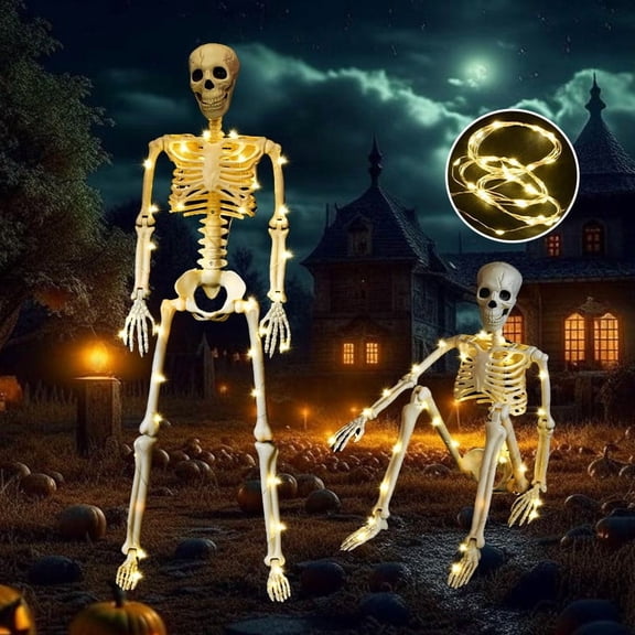 ShaoXinWan Halloween Light Up Skeleton Decoration,Realistic Plastic Human Bones Anatomy Model,35Inch Life Size Posable Skeleton with Movable Joints for Outdoor,Lawn Decor