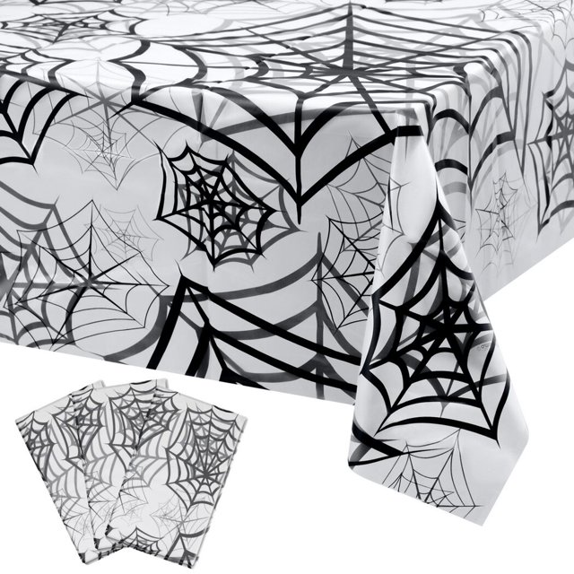 3 Packs Halloween Tablecloths, Spider-Web Rectangle Halloween Table Cloths, Waterproof Oil-Proof Table Protector Covers, Disposable Halloween Table Decorations