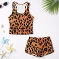 thumbnail image 5 of COEQINE Tankini Swimwear for Girls Ages 14-15 Swimsuit 2 Piece with Soft Pads Hawaiian Bathing Suits for Kids Crewneck Tank Top and Swim Shorts Polyester Spandex, Orange Black Leopard Print, 5 of 8