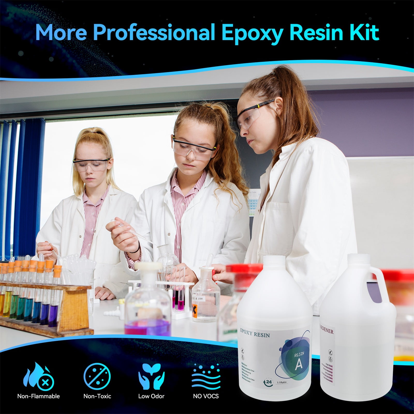 Epoxy Resin 1 Gallon, Omewoold Crystal Clear Resin Kit with 10 Color Pigments, 24 Mica Powder, No Bubble Casting Resin for Art Crafts, Jewelry Making, DIY River Table Countertop Tumbler