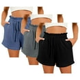 thumbnail image 2 of GERsome Summer Shorts for Women Sweat Shorts with Pockets Elastic Waist Workout Lounge Shorts Pure Color Beach Shorts Pack of 3 S-XXL, 2 of 3