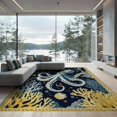 thumbnail image 2 of ODIKA 8'x10' Washable Area Rug Circle Nautical Octopus Vintage Creature Coral Motif Dotted Border for Dining Room, Large Office, Lounge, Non-Slip Chair-Friendly Mat, 2 of 7