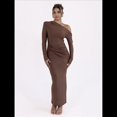 thumbnail image 4 of Vestido de Mujer Otoño Invierno Francés Larga Ajustado Maxi Vestido Formal para Mujer Marrón L, 4 of 7