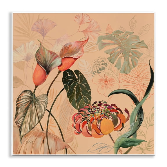 Stupell Industries Layered Tropical Foliage Floral Painting Unframed Art Print Wall Art, 12 x 12