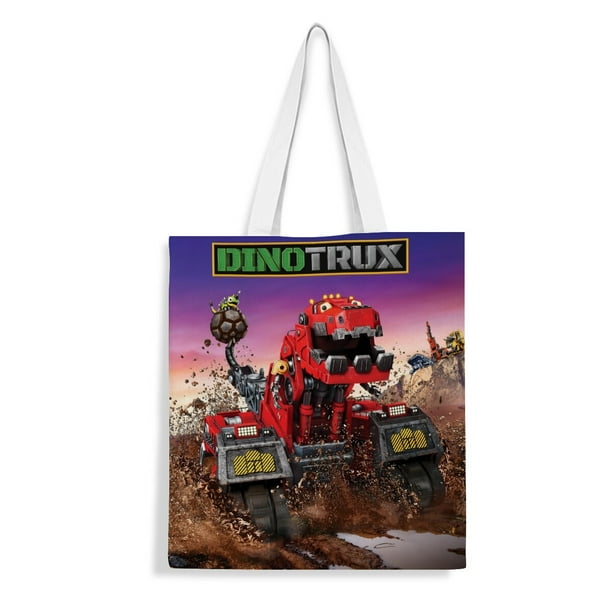 Dinotrux Bolso de tela con estampado de lienzo para mujer, bolsa de compras reutilizable y estética, con cremallera interior, regalo para mujer, 35 × 40 cm.