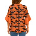 thumbnail image 4 of WTOBBY Women's Halloween Printed V-Neck 3/4 Sleeve Casual Shirt Loose Fit Blouse Tunic Top with Asymmetrical Hem for Fall Holiday Party,Saffron S, 4 of 6