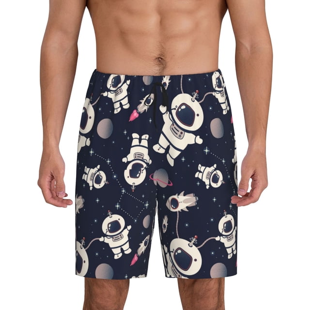 Fotbe Cartoon Spaceship Pantalones Cortos de Pijama para Hombre, Ropa de Dormir, Pantalones de Pijama Cortos para Hombre-Small
