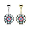 thumbnail image 2 of Belly Button Ring Turquoise Enamel and Beads Aztec Tribal Sun Surgical Steel 14g, 2 of 4