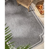 Livabliss Outdoor Rugs, 7x9 Miami Beach Traditional Charcoal Area Rug for Patio, Porch, Deck, Backyard, Waterproof Indoor Outdoor Carpet (6'7" x 9')