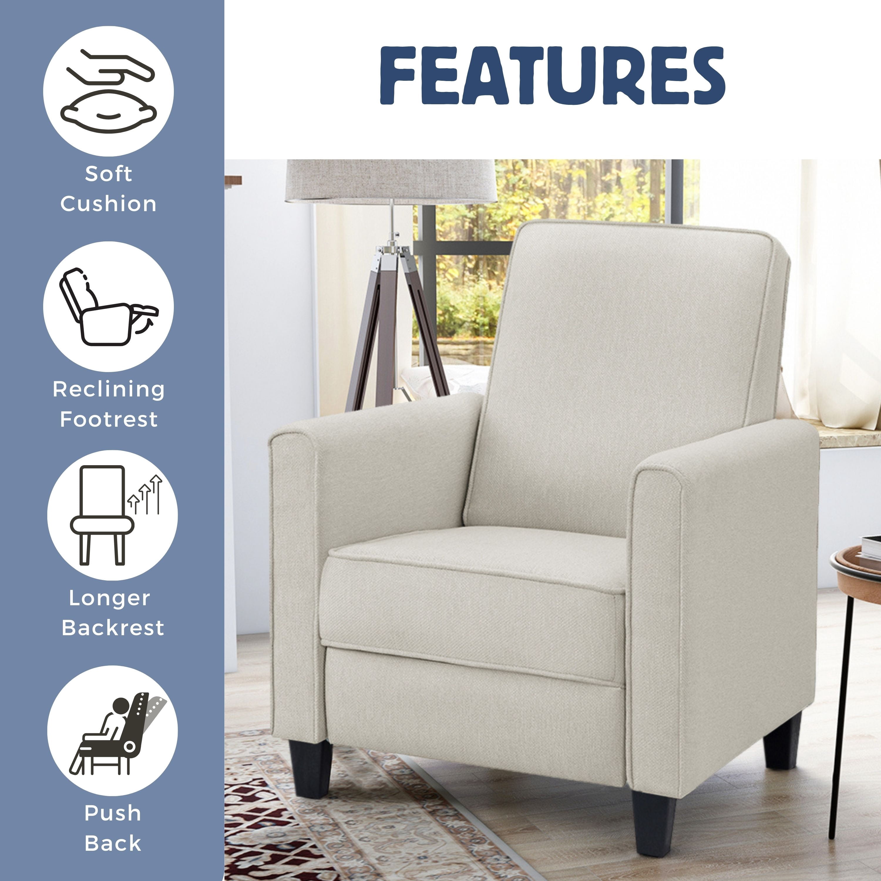 Furniture of America Rengo Linen Upholstered Recliner, Beige