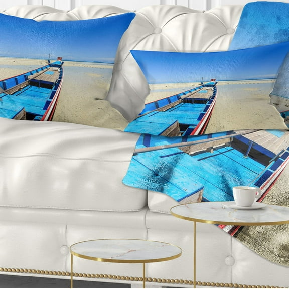 Designart Long Tail Boat Stand at the Beach - Seashore Throw Pillow - 12x20