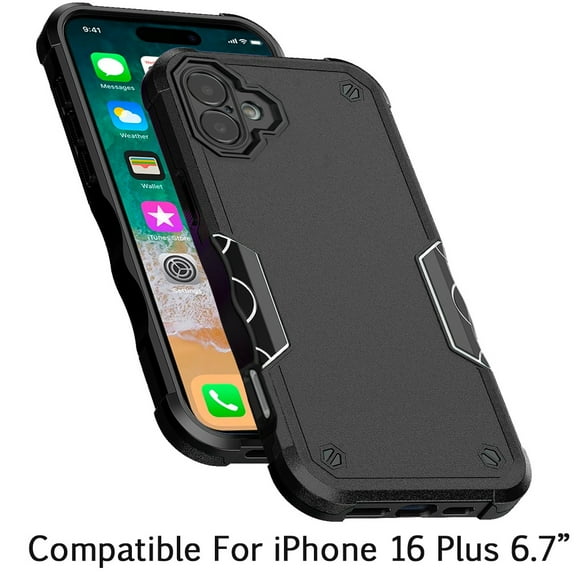 For Apple iPhone 16 Plus (6.7") Slim Tough Shockproof Hybrid Heavy Duty Dual Layer TPU Bumper Rugged Rubber Armor Cover ,Xpm Phone Case [ Black ]