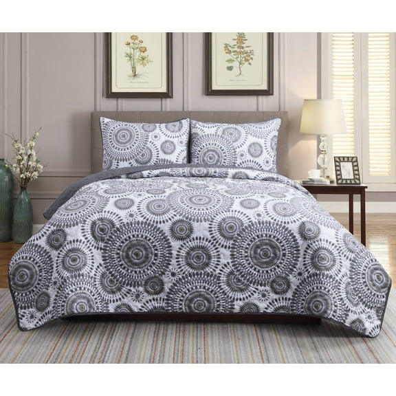 Starburst Reversible 3-piece Quilt Set Pale Gray Twin