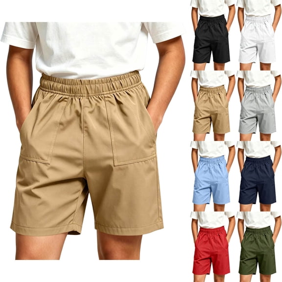 DJDLJWCJ Girls School Uniform Shorts Solid Color Elastic Waist Athletic Shorts Side Pocket Boys Summer Shorts Khaki Size 12